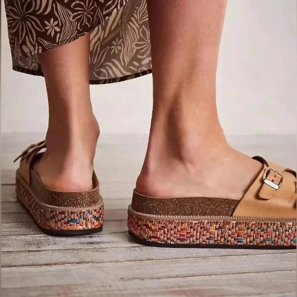 Free People Caravelle Cork Footbed Leather Platform Sandal Boho Size 9.5 - Picture 5 of 11